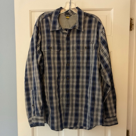 Eddie Bauer Travex Shirt Mens Large Plaid Getaway Flex Button Up Wicking UPF - Picture 1 of 7